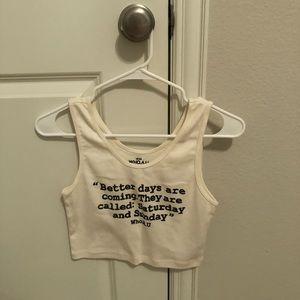 Who.A.U white graphic crop top women tank top